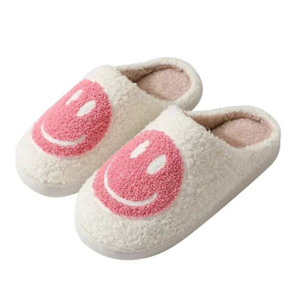 Pantufas peludas com emoji sorridentes, antiderrapante interior, sola grossa, uso doméstico, casal, outono, inverno - Image 4