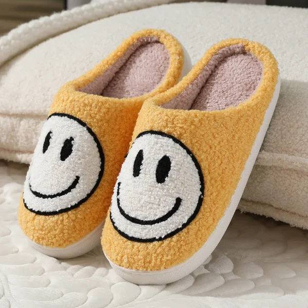 Pantufas peludas com emoji sorridentes, antiderrapante interior, sola grossa, uso doméstico, casal, outono, inverno - Image 6